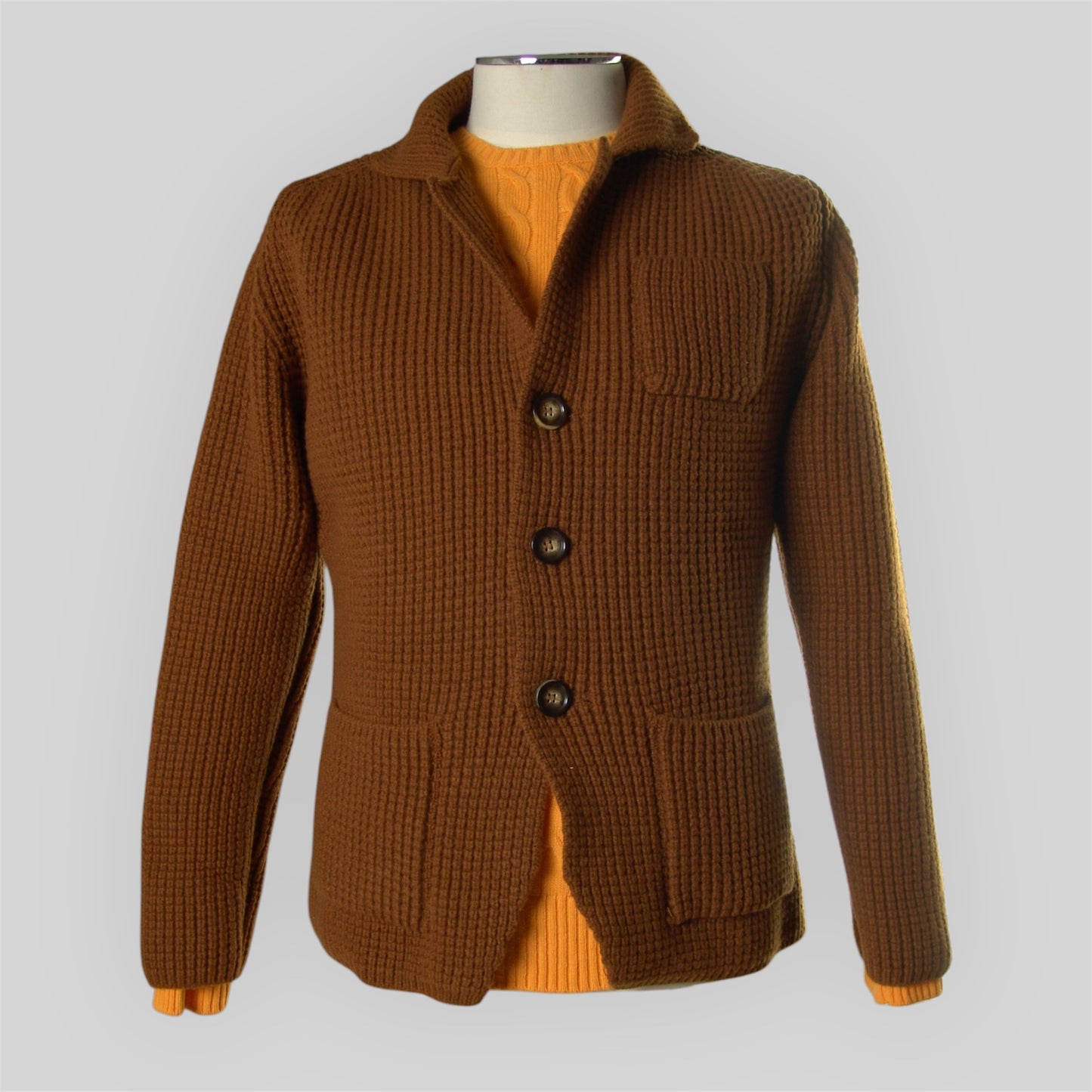 Men's Knitted Comb-Knitted Cardigan in pure wool