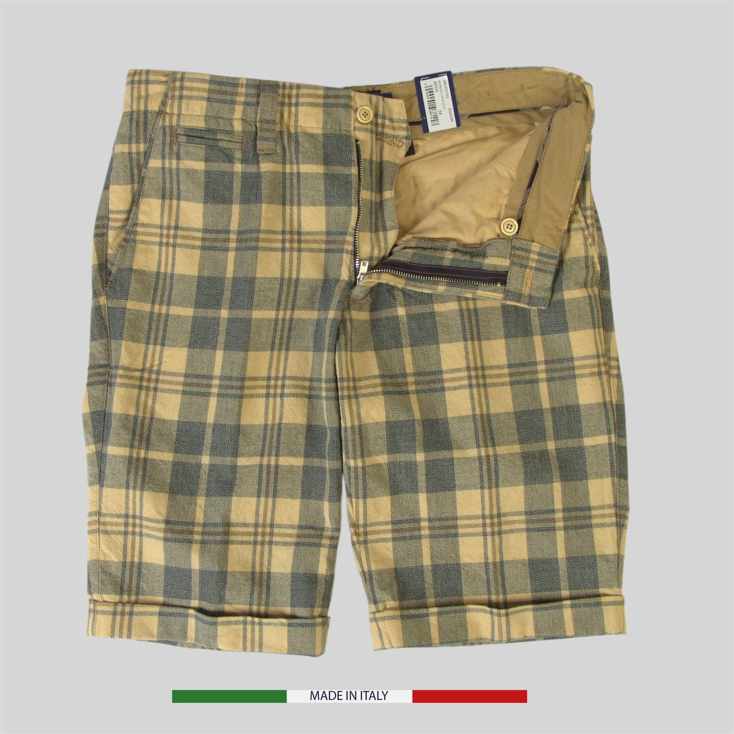 Men's Linen Cotton Check pattern Bermuda