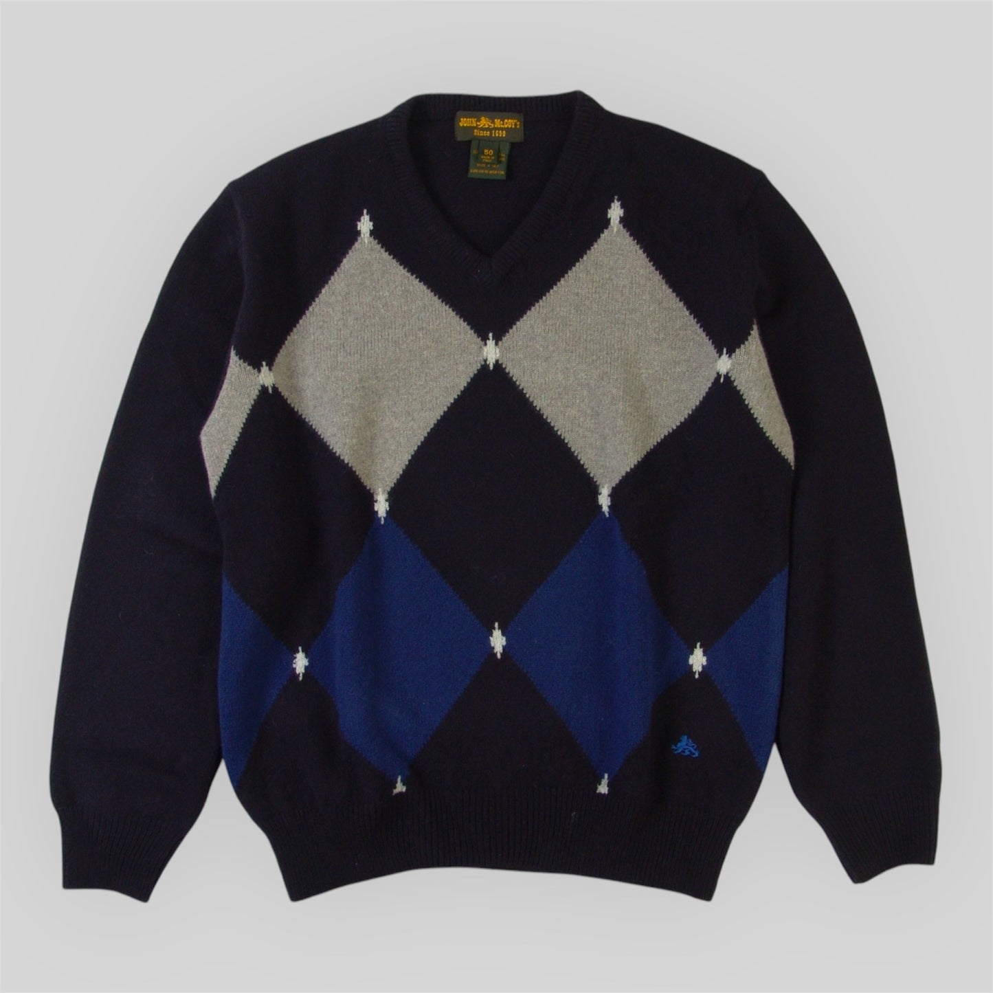 Men's Rhombus V-neck Sweater in Pure Wool