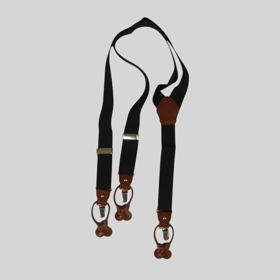 English-Style Suspenders with Clips and Button Tabs – Leather Finishes
