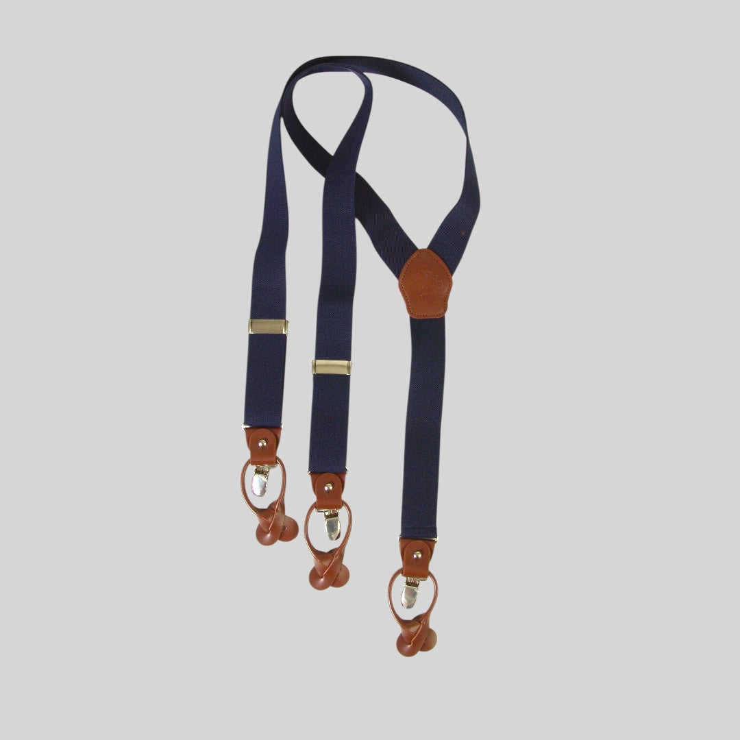 English-Style Suspenders with Clips and Button Tabs – Leather Finishes