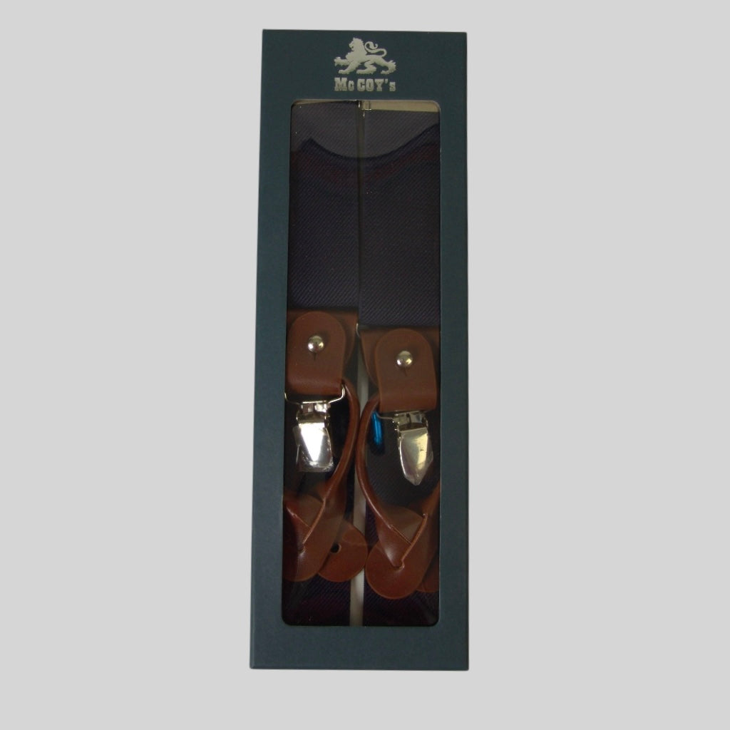 English-Style Suspenders with Clips and Button Tabs – Leather Finishes