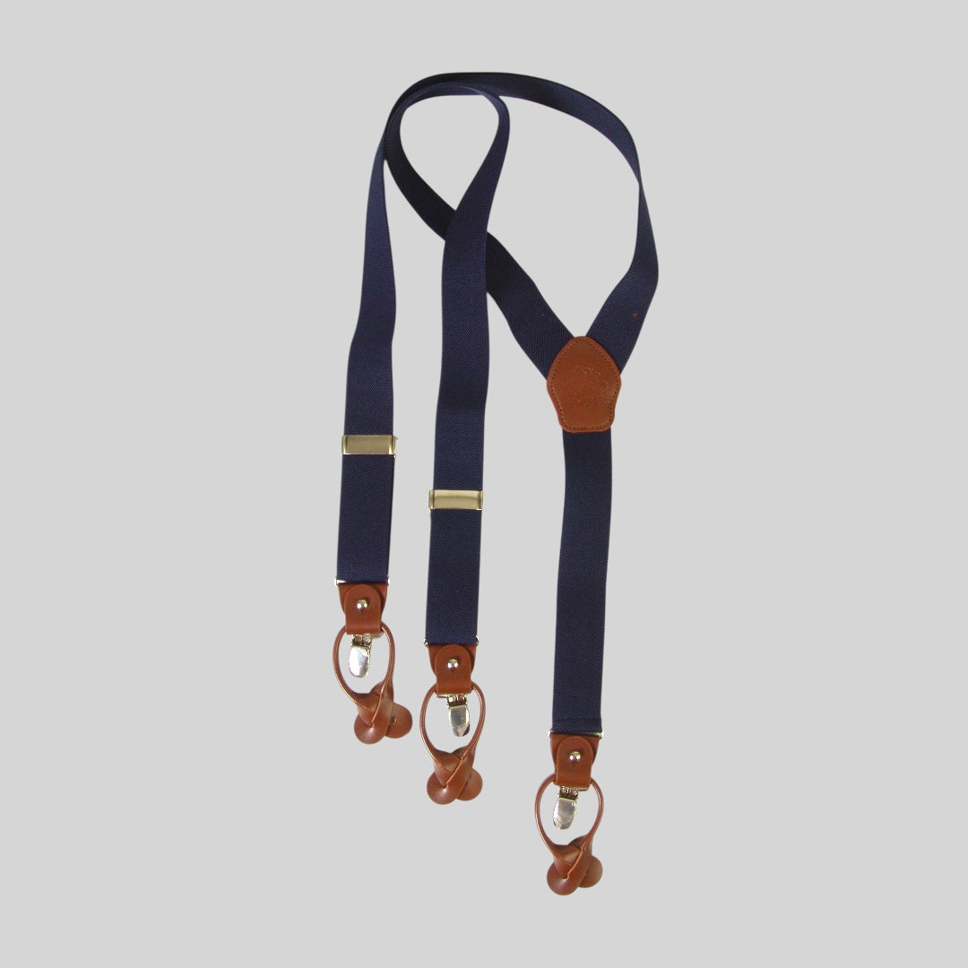 English-Style Suspenders with Clips and Button Tabs – Leather Finishes