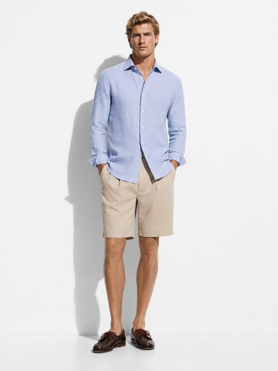Men's French Collar Linen Slim Shirt