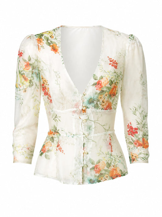 THREE-QUARTER SLEEVE SILK SHIRT