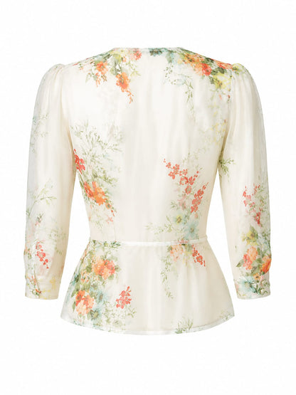 THREE-QUARTER SLEEVE SILK SHIRT