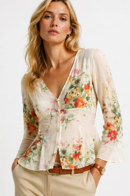 THREE-QUARTER SLEEVE SILK SHIRT