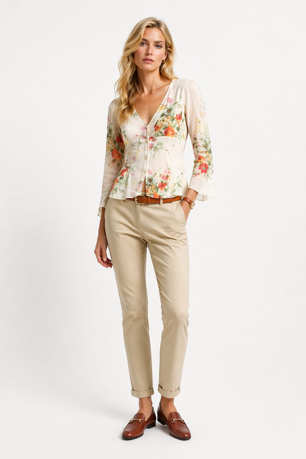 THREE-QUARTER SLEEVE SILK SHIRT