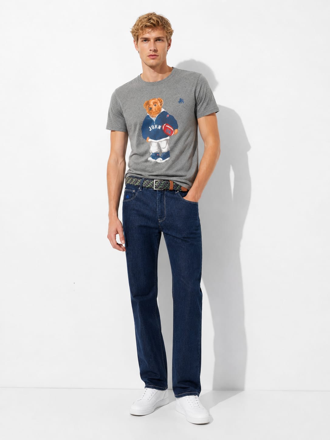 Men's "John" bear printing T-shirt