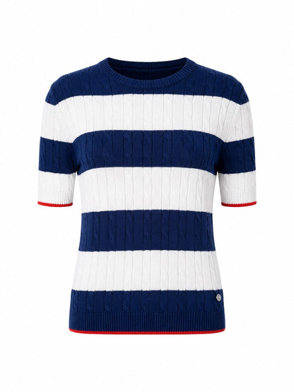 Women Short Sleeve   cable cotton knitwear