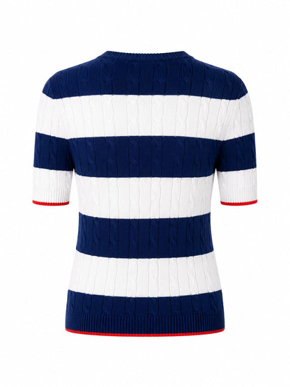 Women Short Sleeve   cable cotton knitwear