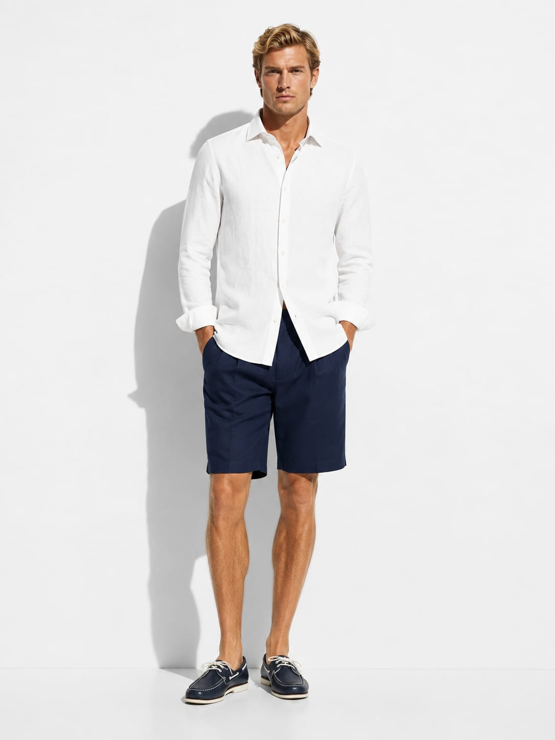 Men's French Collar Linen Slim Shirt